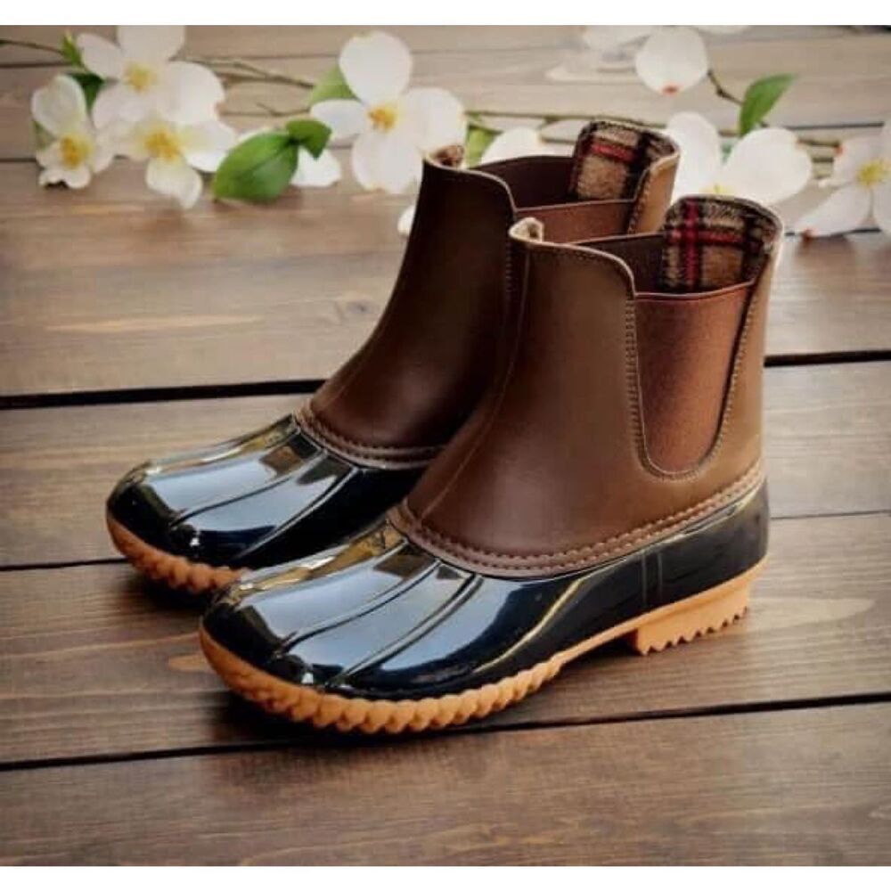 Waterproof Brown Rain Boots Women Trendy Brand New Slip On Shoes